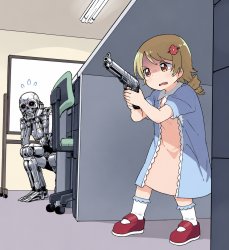 Terminator hiding from anime girl Meme Template