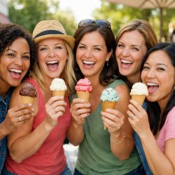 group of fun and excited mothers eating ice cream cones Meme Template