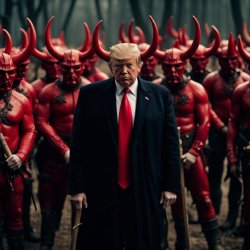 Trump and his spiritual advisors. The devil. Hell. Meme Template