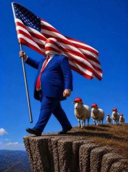 Trump, blind and senile, walks off cliff, fewer sheep every day Meme Template