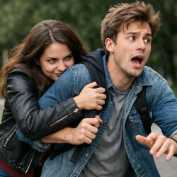 Girl being possesive and the guy wanting to run away Meme Template
