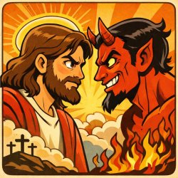 Jesus and satin staring at each other Meme Template