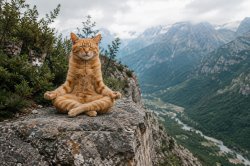 Cat meditating on a mountain Meme Template