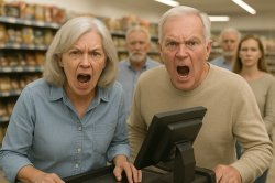 Couple in a supermarket angry at the Trump economy Meme Template