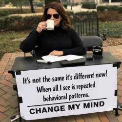 Woman sitting at a desk sipping tea with sunglasses on and with Meme Template