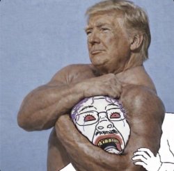 Buff Donald Trump choking Troonjak Meme Template