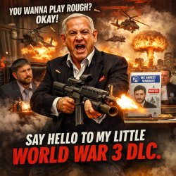Netanyahu Scarface.. . “SAY HELLO TO MY LITTLE WORLD WAR 3 DLC.” Meme Template