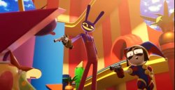 Jax and Pomni Aiming Gun Meme Template