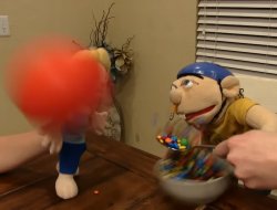 Jeffy's bowl getting hit by a ball Meme Template