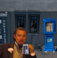 Leo laughing with blockbuster kiosk Meme Template
