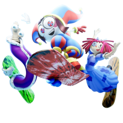 Kinger,Pomni & Ragatha snowboarding Meme Template