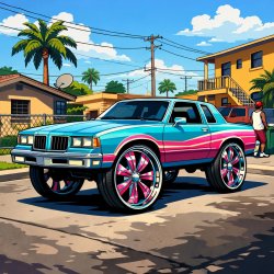 Cel-Shaded 3D candy painted Cutlass on 32" rims in Florida hood Meme Template