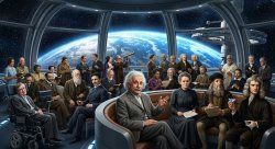 Einstein and 30 other people in space Meme Template