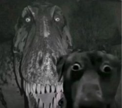 Dinosaur behind dog Meme Template