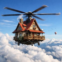 House with helicopter propeller In the sky Meme Template
