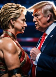 Trump vs. Hillary in a cage match - she'd win. Meme Template
