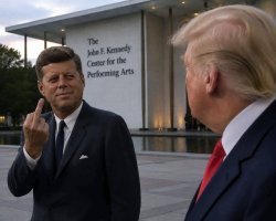 JFK and Trump - Kennedy Center, bird, finger, flip Meme Template
