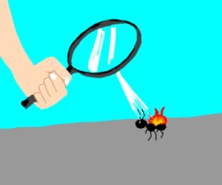 Ant getting burned by magnifying glass Meme Template