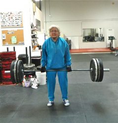 Old person deadlifting Meme Template
