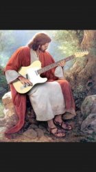 Jesus trying out a guitar Meme Template