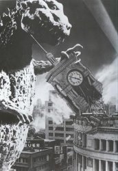Godzilla destroys a Clock Tower Meme Template