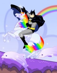 Batman Riding a Rainbow Unicorn Meme Template
