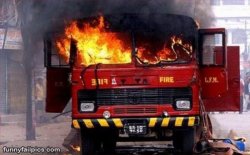 Irony ironic fire truck engine tender on fire Meme Template