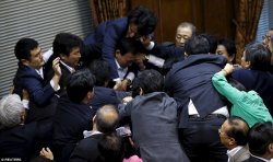 japan parliament fight brawl scuffle september antiwar bill kung Meme Template