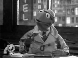 Kermit the Frog detective in b&w Meme Template