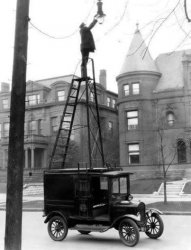 Changing street lamps on Mount Royal Avenue - Baltimore,Md. circ Meme Template