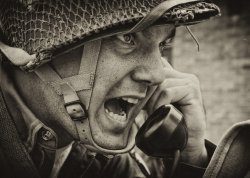 WW2 US Soldier yelling radio Meme Template