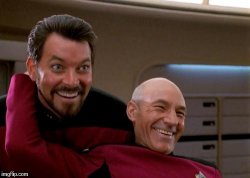 Picard Riker, laughing Meme Template