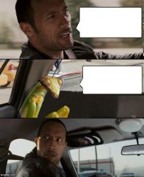 The Rock driving Green Mantis Meme Template
