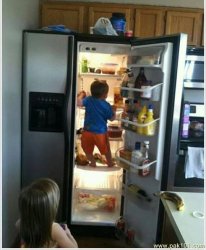 baby getting food from fridge Meme Template