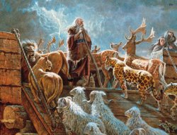 Noah loading animals on ark Meme Template