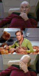 Picard Kirk Tribbles Faceplant Meme Template