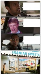 Bad Luck Brian Disaster Taxi runs into Iranian Sweet store Meme Template