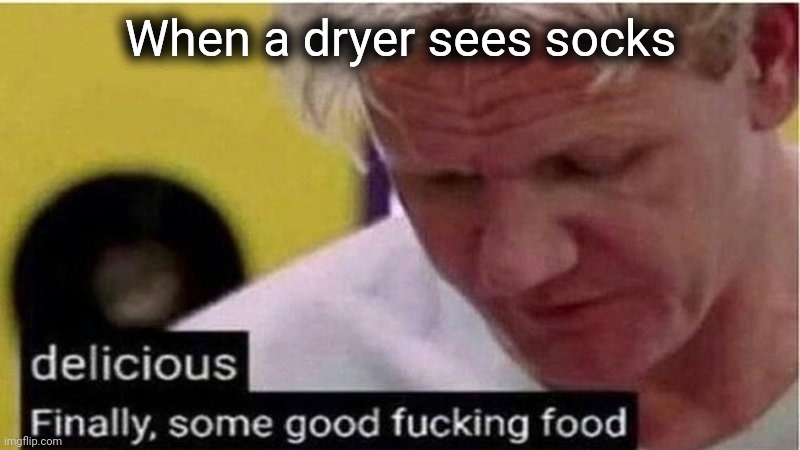 Gordon Ramsay some good food | When a dryer sees socks | image tagged in gordon ramsay some good food | made w/ Imgflip meme maker