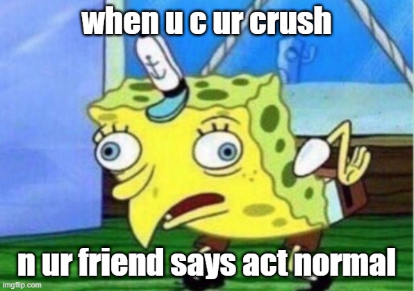 idk | when u c ur crush; n ur friend says act normal | image tagged in memes,mocking spongebob | made w/ Imgflip meme maker