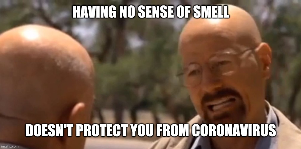 Presumed | HAVING NO SENSE OF SMELL; DOESN'T PROTECT YOU FROM CORONAVIRUS | image tagged in logic,coronavirus,excluded middle,royale with cheese,breaking bad,knock on wood | made w/ Imgflip meme maker