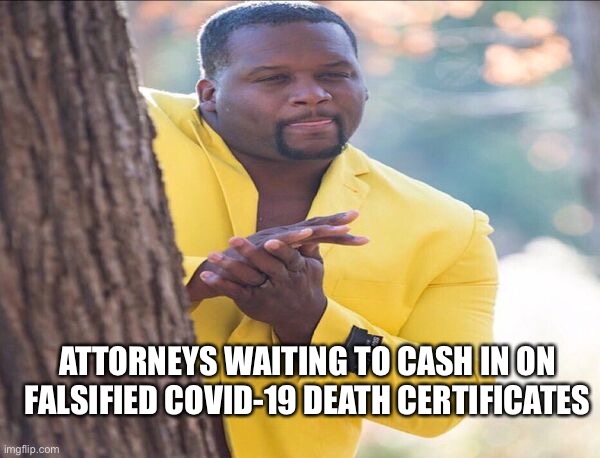 Covid-19 | ATTORNEYS WAITING TO CASH IN ON FALSIFIED COVID-19 DEATH CERTIFICATES | image tagged in yellow jacket | made w/ Imgflip meme maker