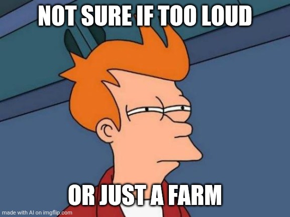 Futurama Fry Meme | NOT SURE IF TOO LOUD; OR JUST A FARM | image tagged in memes,futurama fry | made w/ Imgflip meme maker