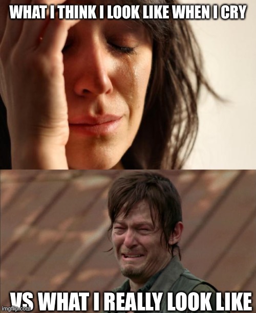 WHAT I THINK I LOOK LIKE WHEN I CRY; VS WHAT I REALLY LOOK LIKE | image tagged in memes,first world problems,ugly cry | made w/ Imgflip meme maker