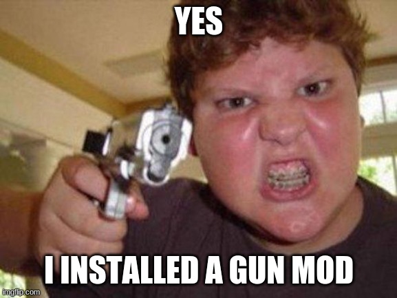 minecrafter | YES; I INSTALLED A GUN MOD | image tagged in minecrafter | made w/ Imgflip meme maker