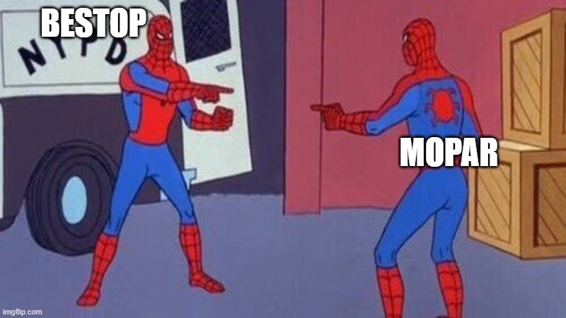 spiderman pointing at spiderman | BESTOP; MOPAR | image tagged in spiderman pointing at spiderman | made w/ Imgflip meme maker