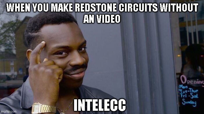 Roll Safe Think About It | WHEN YOU MAKE REDSTONE CIRCUITS WITHOUT
AN VIDEO; INTELECC | image tagged in memes,roll safe think about it | made w/ Imgflip meme maker