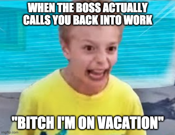 Im_on_vacation_FORTNITE_gotodengo2020 | WHEN THE BOSS ACTUALLY CALLS YOU BACK INTO WORK; "BITCH I'M ON VACATION" | image tagged in work,vacation,corona,covid,coronavirus meme,corona virus | made w/ Imgflip meme maker