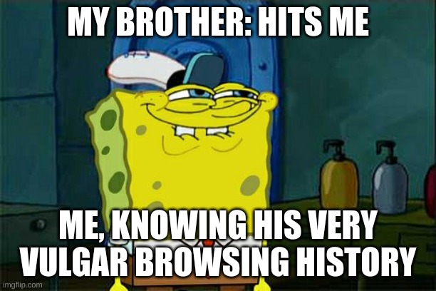 Don't You Squidward | MY BROTHER: HITS ME; ME, KNOWING HIS VERY VULGAR BROWSING HISTORY | image tagged in memes,don't you squidward | made w/ Imgflip meme maker