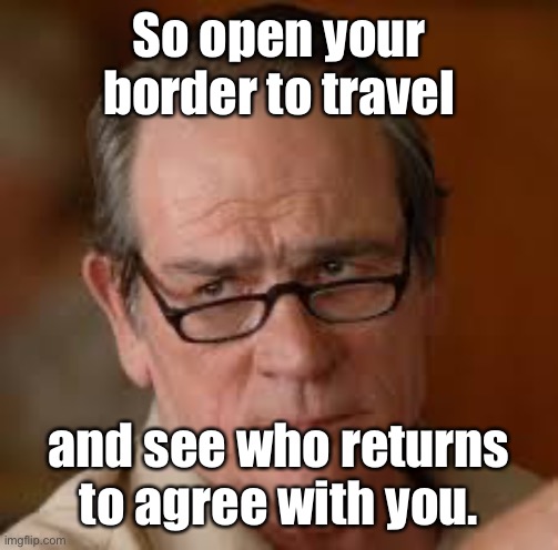 my face when someone asks a stupid question | So open your border to travel and see who returns to agree with you. | image tagged in my face when someone asks a stupid question | made w/ Imgflip meme maker