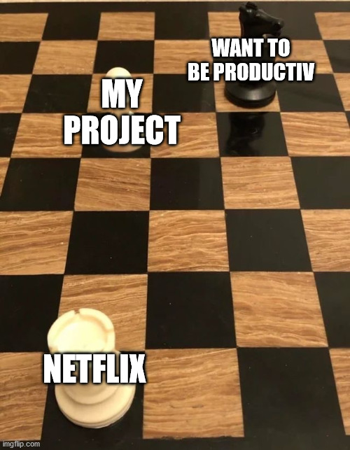 Chess Knight Pawn Rook | WANT TO BE PRODUCTIV; MY PROJECT; NETFLIX | image tagged in chess knight pawn rook,netflix,memes,procrastination | made w/ Imgflip meme maker